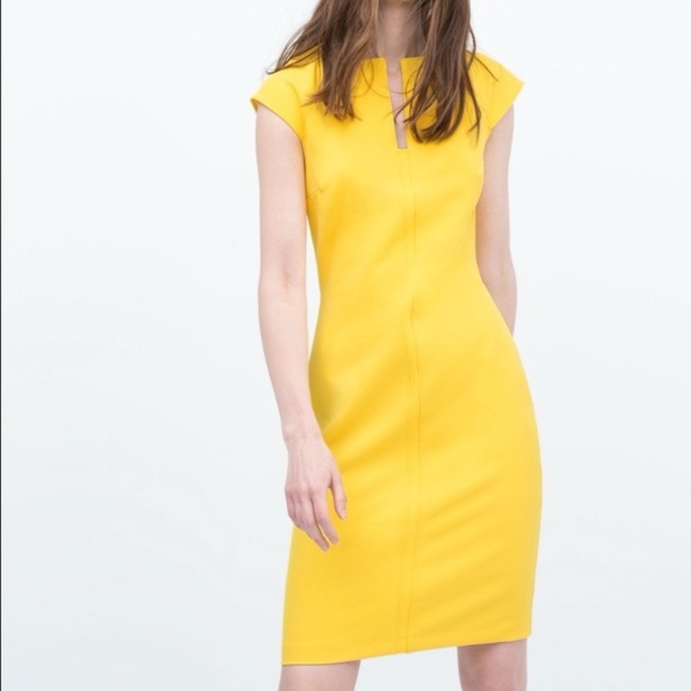 Zara Yellow Cap Sleeve Midi Dress Size M